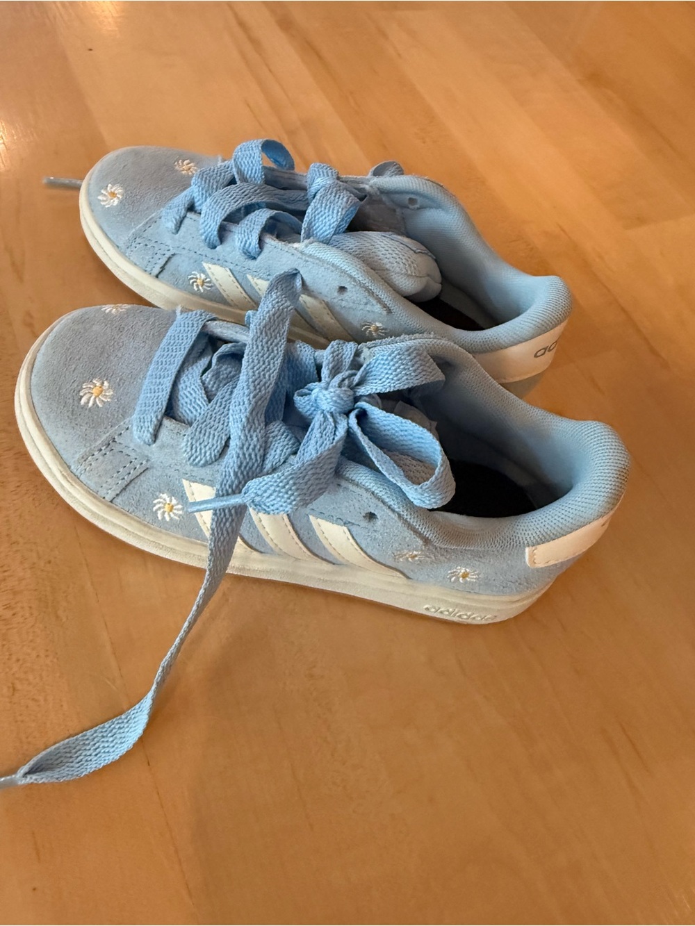 adidas Kids Sky Blue Suede Sneakers with Daisy Embroidery
